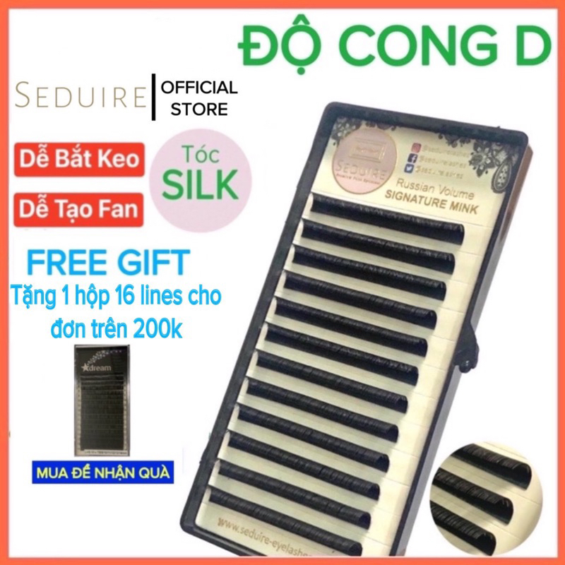 Mi khay (mi nối) SEDUIRE độ cong D (12 hàng), tóc SILK (dụng cụ nối mi)