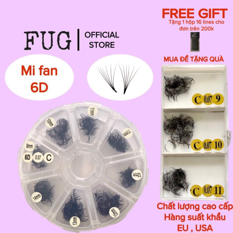 Mi fan premade 6D mix các loại, 1 hộp 500 fan hoặc 1000 fan (hàng xuất khẩu) (dụng cụ nối mi)