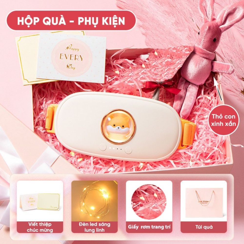 Đai Massage Chườm Nóng Bụng Kinh Kèm Hộp Quà 4 Chế Độ Mát Xa Giảm Đau Làm Ấm Cao Cấp