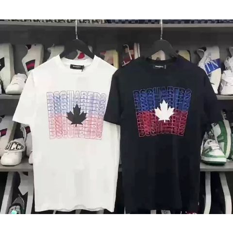 Áo phông DSQ in lá phong nhấp nháy siêu cấp form rộng cotton 2C trendy nam nữ 2023