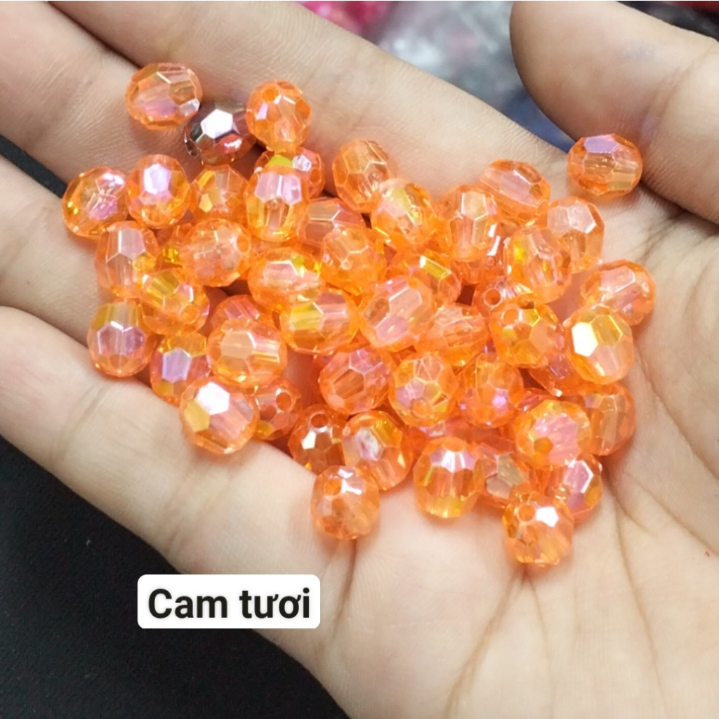 10-50gam hạt nhựa góc 8mm màu ánh cừ có lỗ xỏ làm vòng hạt , túi xách,trang trí
