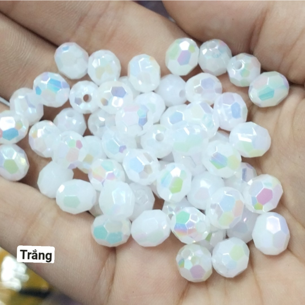 10-50gam hạt nhựa góc 8mm màu ánh cừ có lỗ xỏ làm vòng hạt , túi xách,trang trí