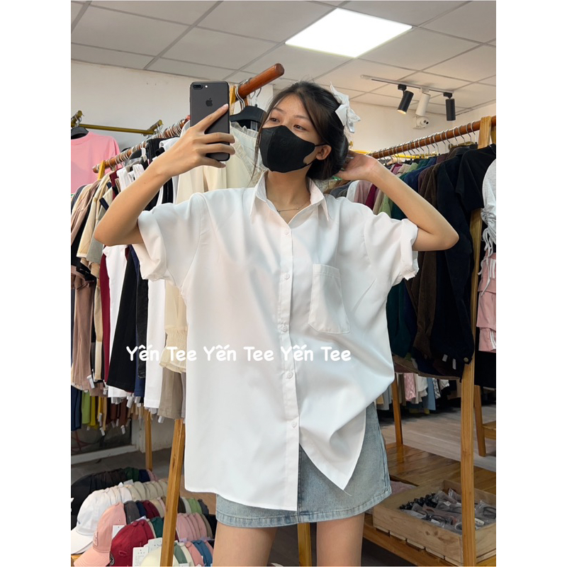 Áo sơmi 1 túi Tay lỡ from rộng, Áo sơmi Yến Tee chất đẹp giá học sinh , Sơmi đi học