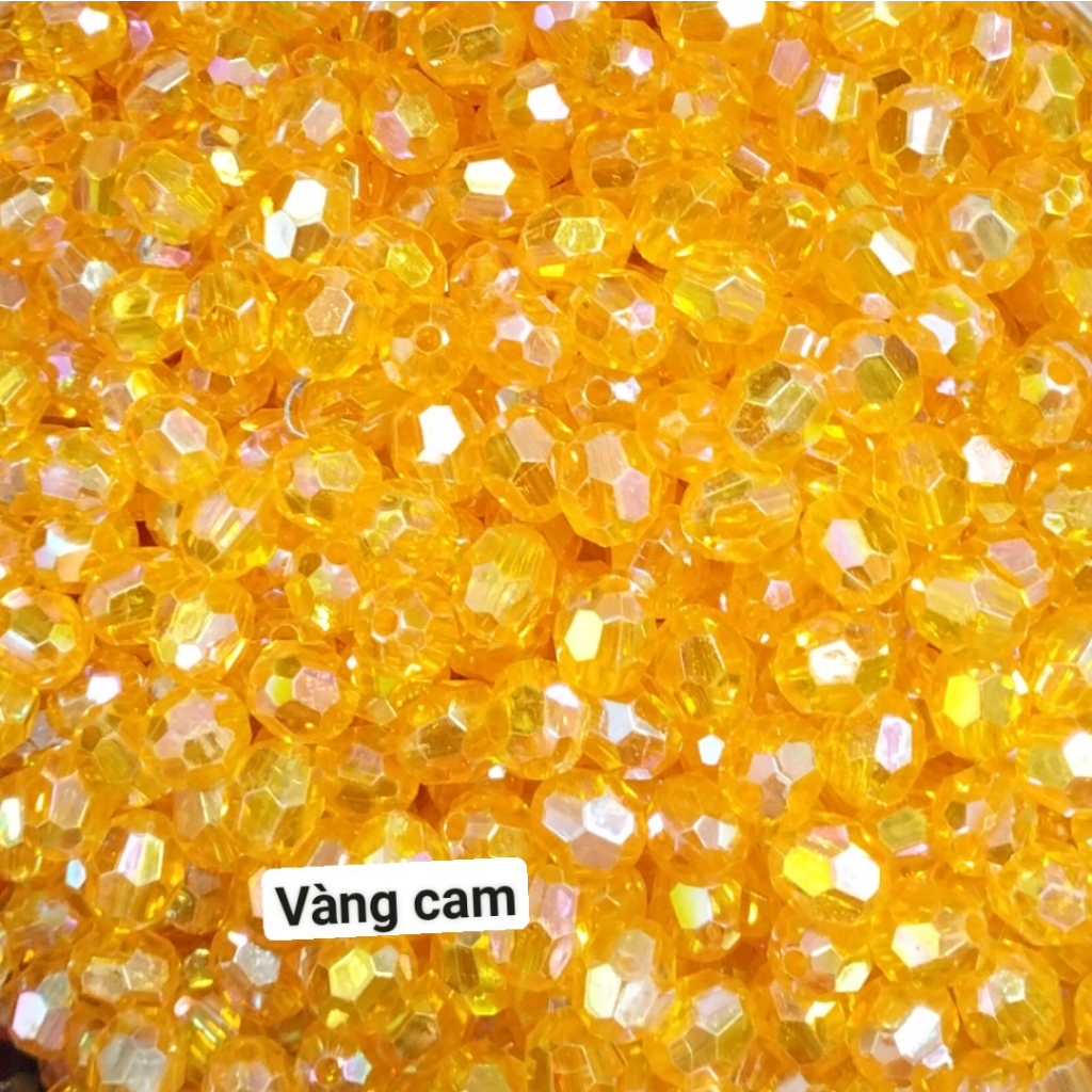 10-50gam hạt nhựa góc 8mm màu ánh cừ có lỗ xỏ làm vòng hạt , túi xách,trang trí