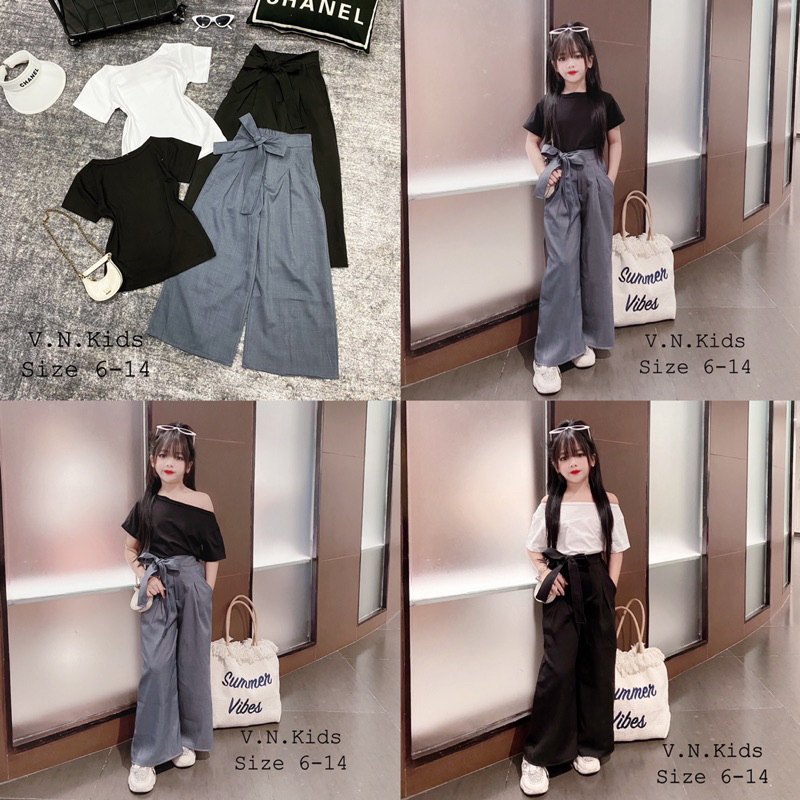 Set áo cổ thuyền + quần sớ sang chảnh cho Bé size đại 20kg - 44kg