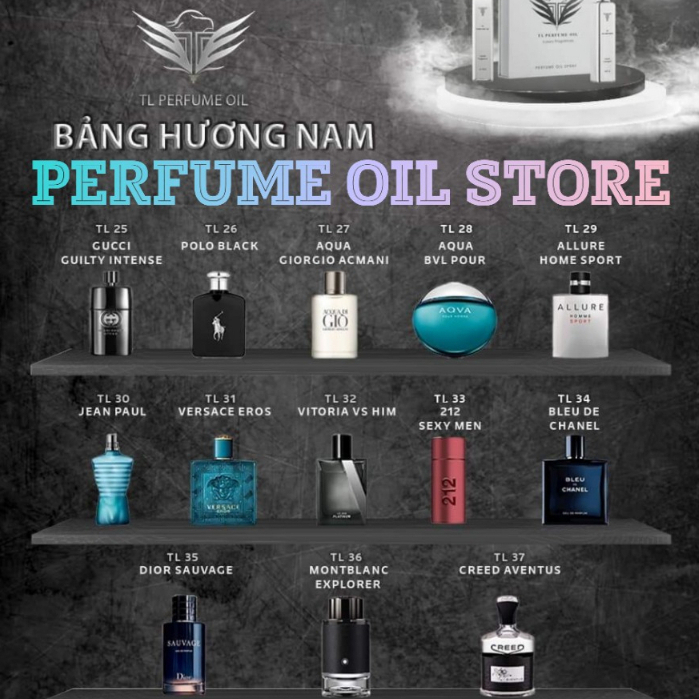 Tinh Dầu Nước Hoa Pháp Nam 15ml - TL PERFUME OIL , Nam Tính , Cuốn Hút , Quyến Rũ , Dạng Xịt Phun Sương
