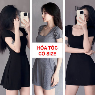 ĐẦM DÁNG A vải tăm cổ vuông xinh đẹp DXXX