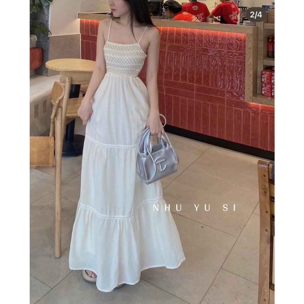 ĐẦM MIDI HAI DÂY NHÚN THUN NGỰC
