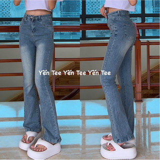 Quần jeans ống loe màu xanh đá ,quần loe bụi bặm hot 2024, Quần jeans Yến Tee