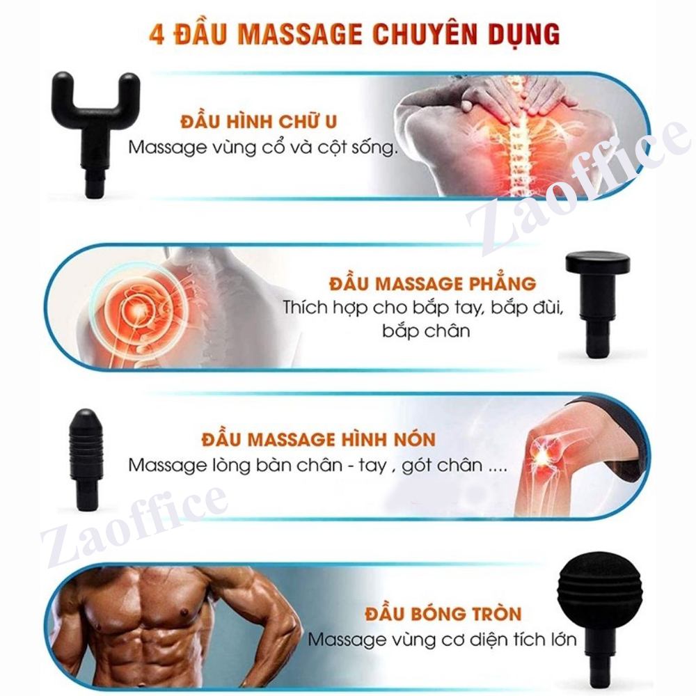 Súng massage toàn thân đa năng 4 đầu 32 cấp