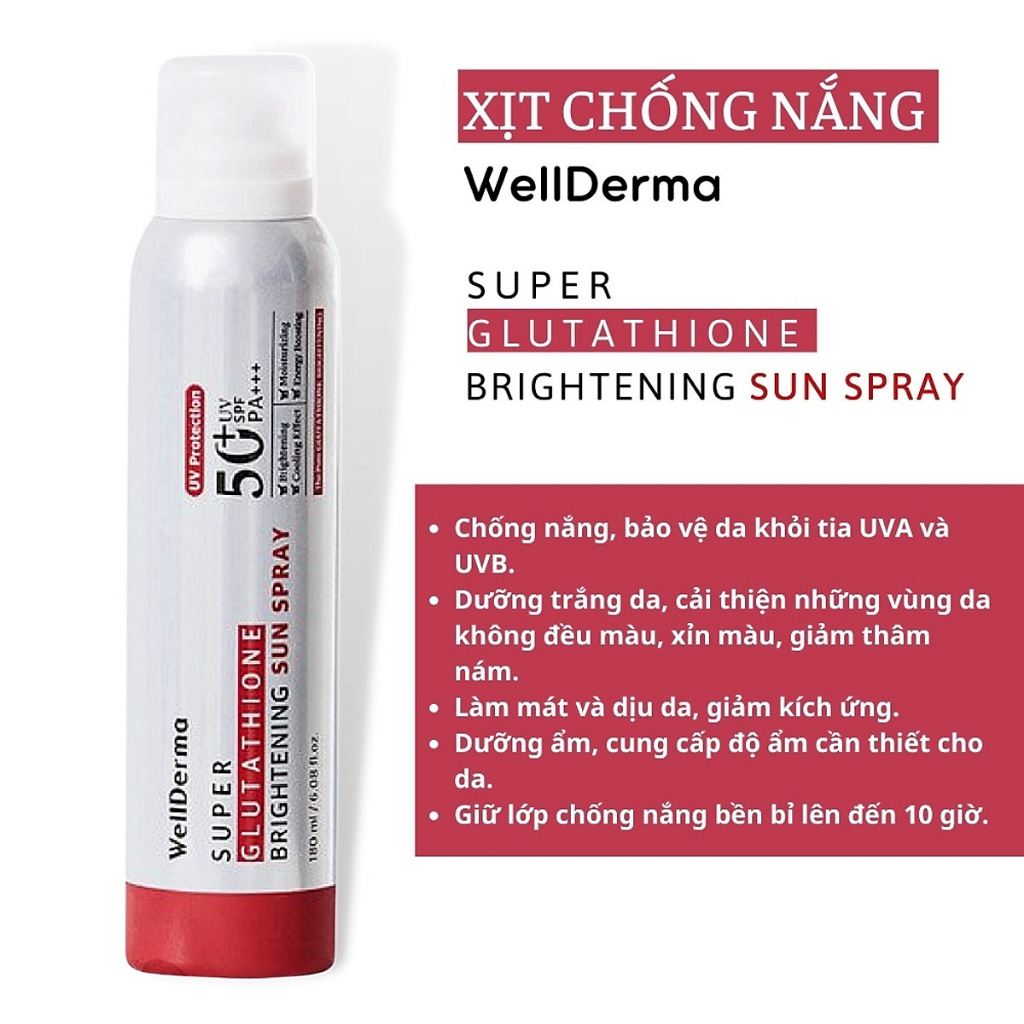 Xịt Chống Nắng Body Wellderma G PLus Cooling Sun Spray 180ml- Chống Trôi, Giảm Nhiệt, Làm Mát Da