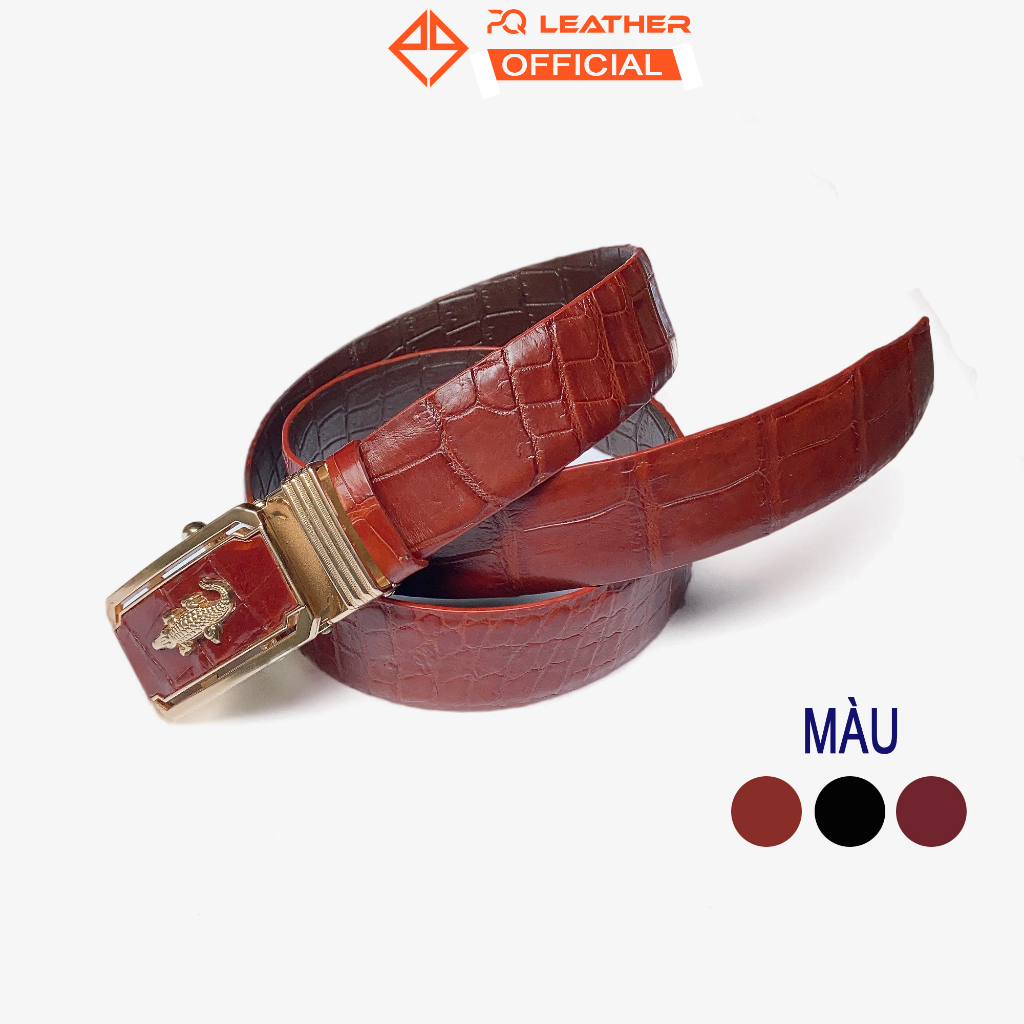 Thắt lưng nam da cá sấu hàng hiệu PQ Leather PL5 bản rộng 3.5cm dây liền tấm (không nối) - da thật - BH 12 tháng