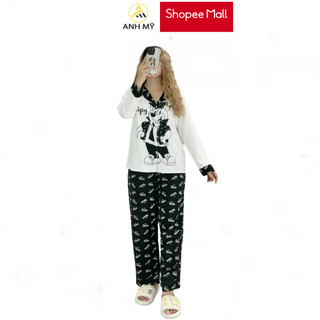 Đồ bộ nữ mặc nhà ANH MỸ pijama chất liệu lụa mango bigsize 60-75kg thiết kế 5D tay dài quần dài  SP0108 official.anhmy