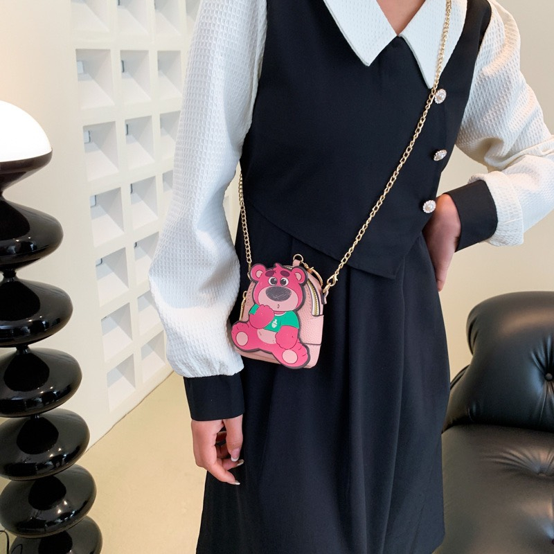Túi Đeo Chéo Mini Gấu dâu tây  Họa Tiết Đáng Yêu Thời Trang Cho Nữ, Túi Đeo Chéo  Đựng Điện Thoại Full Box