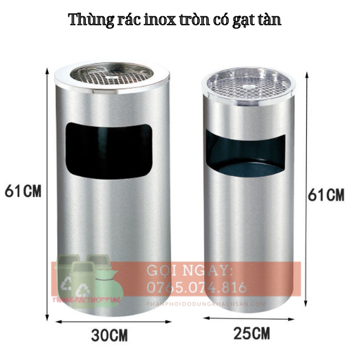 Thùng rác Inox gạt tàn thuốc tròn, Thùng rác gạt tàn văn phòng