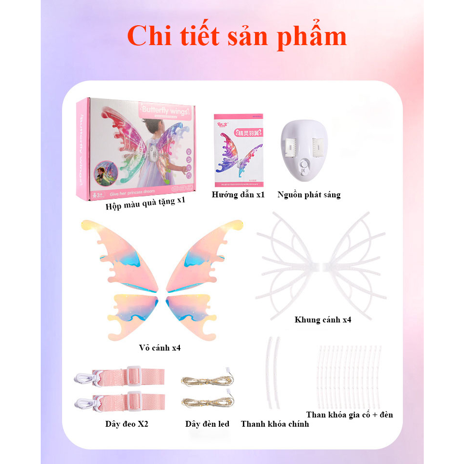 Đồ chơi đôi cánh thiên thần phát sáng phát nhạc cho bé gái nhập vai thành cô tiên nhỏ cực dễ thương Biacare