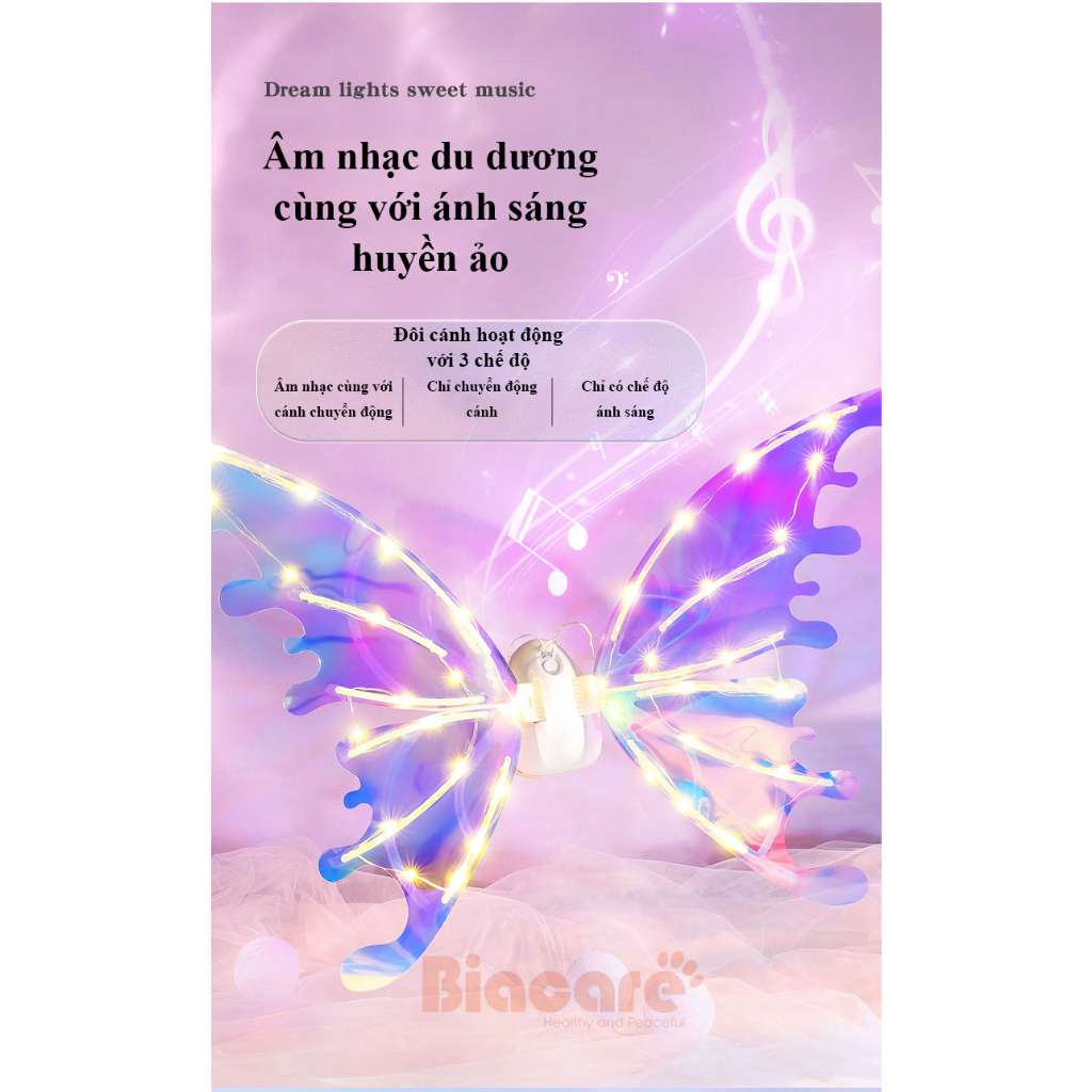 Đồ chơi đôi cánh thiên thần phát sáng phát nhạc cho bé gái nhập vai thành cô tiên nhỏ cực dễ thương Biacare