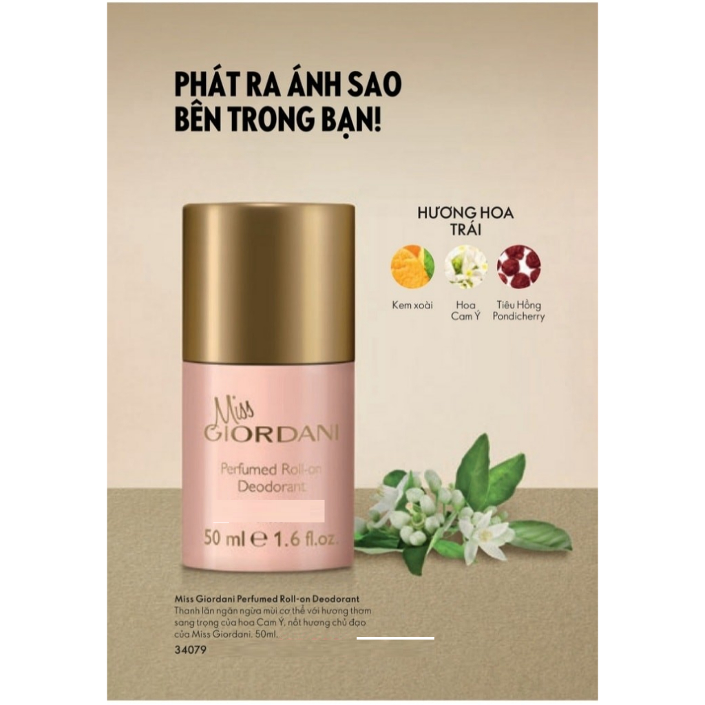 34079-Thanh lăn ngăn ngừa mùi cơ thể với hương thơm sang trọng của hoa cam Ý, nốt hương chủ đạo của Miss Giordani.