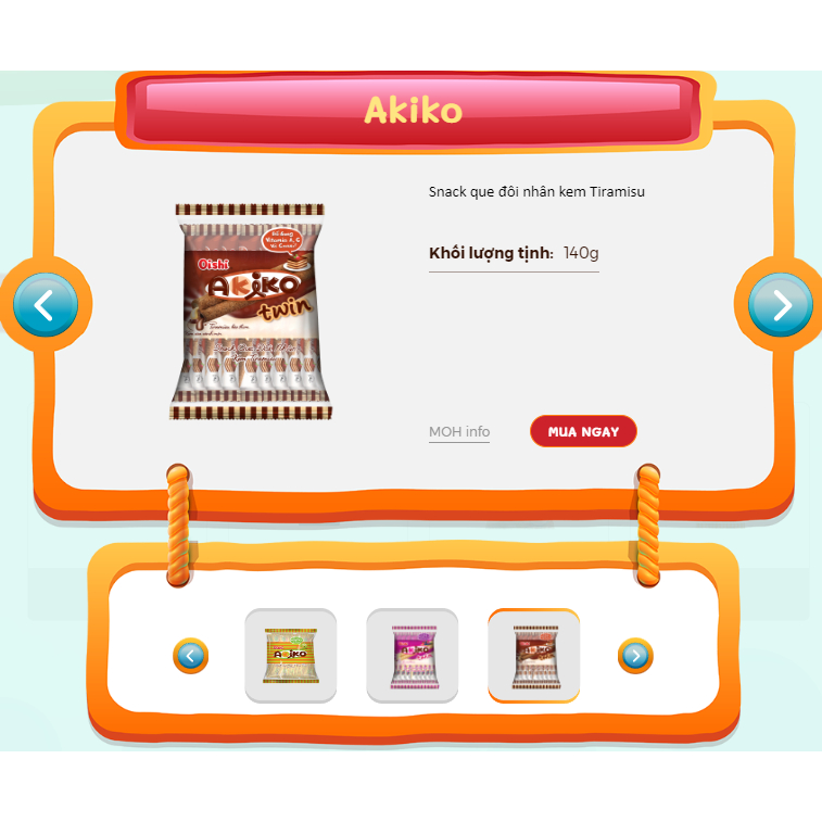 Bánh Snack Que nhân Akiko Oishi Các Vị Gói 160g