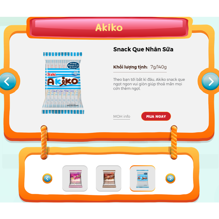 Bánh Snack Que nhân Akiko Oishi Các Vị Gói 160g