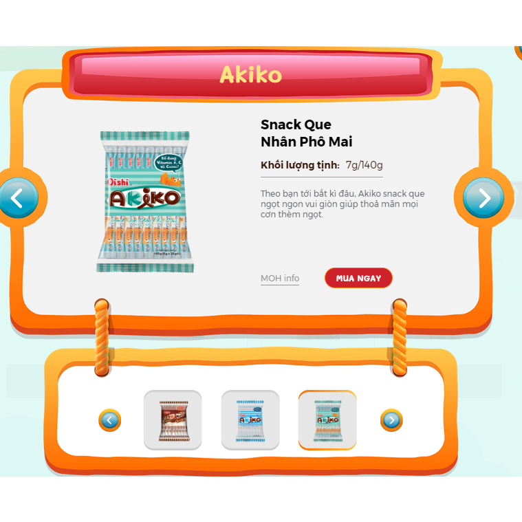 Bánh Snack Que nhân Akiko Oishi Các Vị Gói 160g