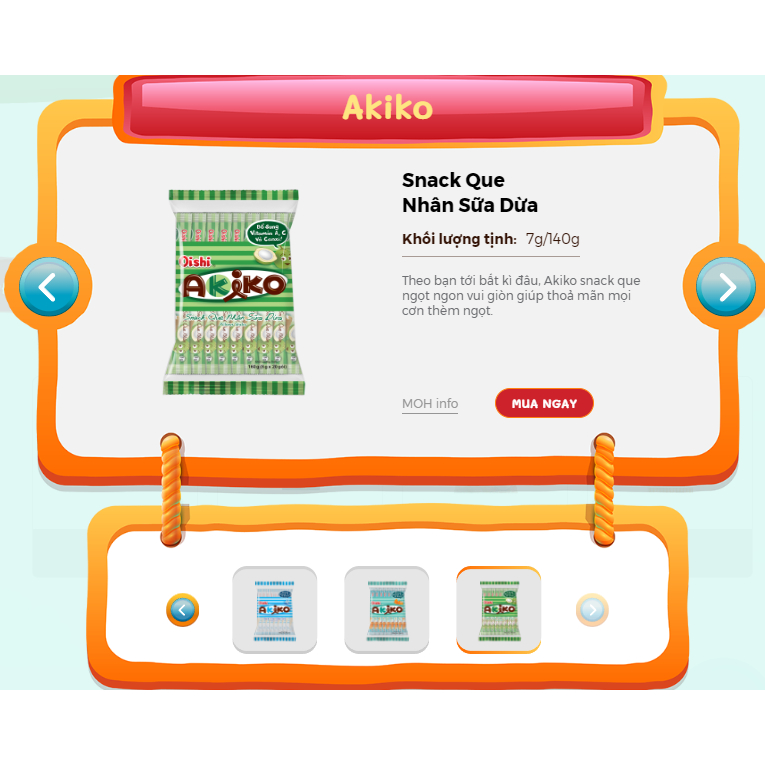 Bánh Snack Que nhân Akiko Oishi Các Vị Gói 160g