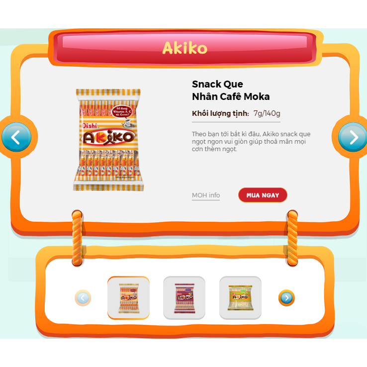 Bánh Snack Que nhân Akiko Oishi Các Vị Gói 160g