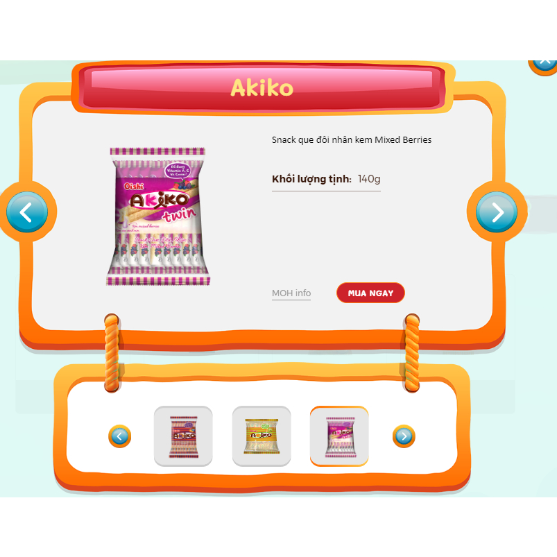 Bánh Snack Que nhân Akiko Oishi Các Vị Gói 160g