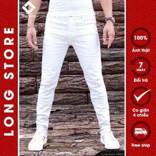 Quần jean nam trắng trơn LONGARES chất bò co giãn cao cấp ống đứng dáng ôm skinny siêu đẹp 8601