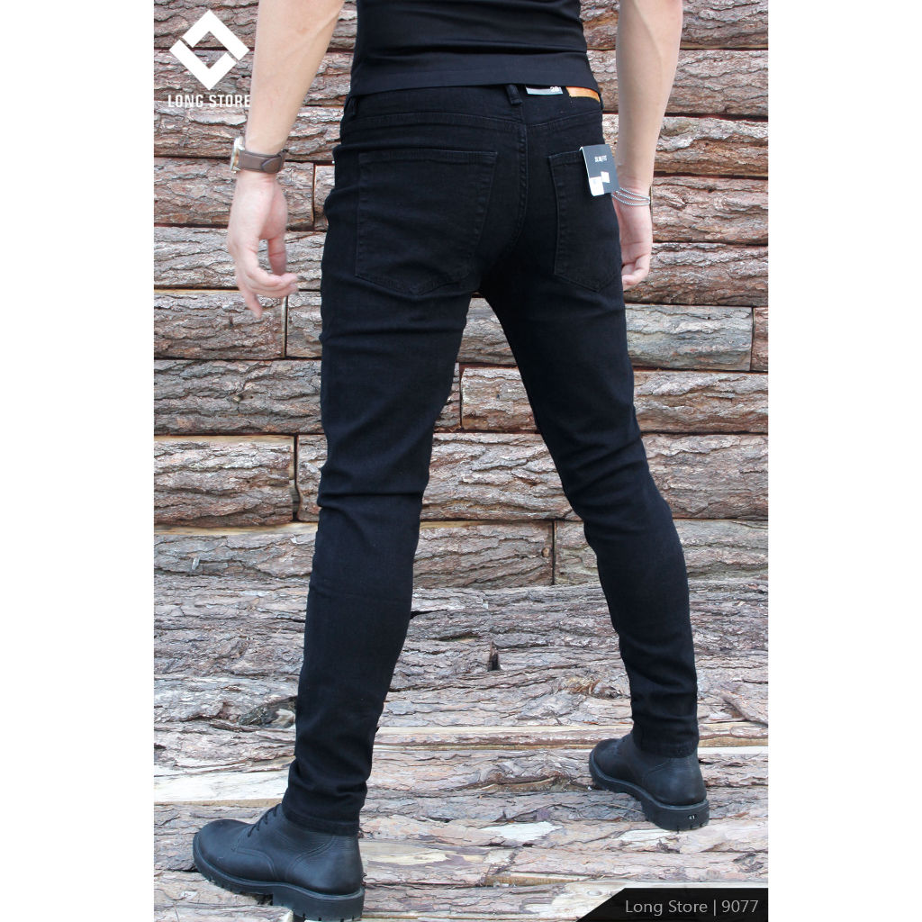 Quần jean nam đen trơn Shadow Knight LONGARES chất bò co giãn cao cấp ống đứng dáng ôm skinny siêu đẹp 9077