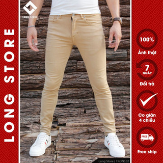 Quần jean nam trơn màu vàng cát Classic Warrior Khakis dáng ôm skinny chất bò co giãn LONGARES Tron102