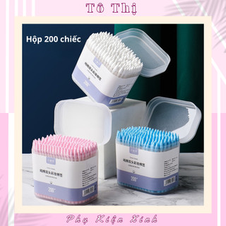 Hộp 200 chiếc tăm bông ngoáy tai 2 đầu xoắn ốc và nhọn mềm mại, tăm bông vệ sinh tai 2 đầu xoắn nhọn - Tô Thị
