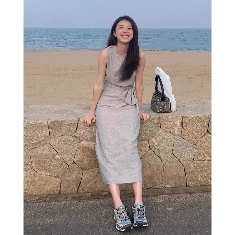 Váy kẻ Hàn thắt dây