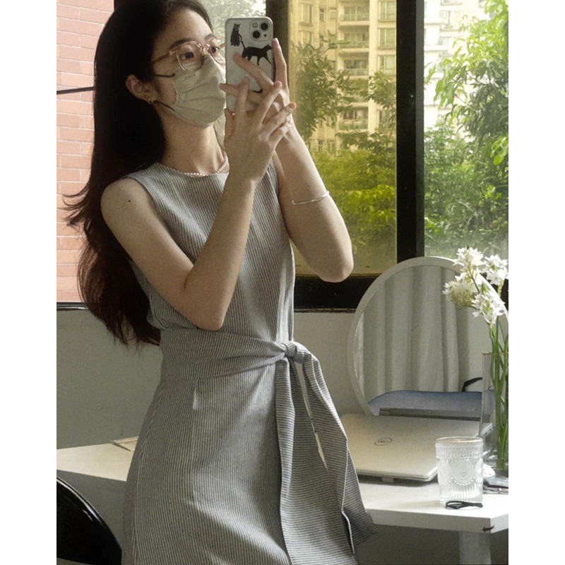 Váy kẻ Hàn thắt dây