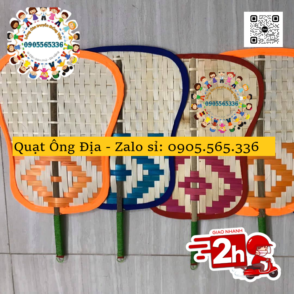 Quạt Ông Địa nan tre thủ công cỡ lớn và nhỏ múa lân Trung Thu - Quạt Ba Tiêu Ông Địa