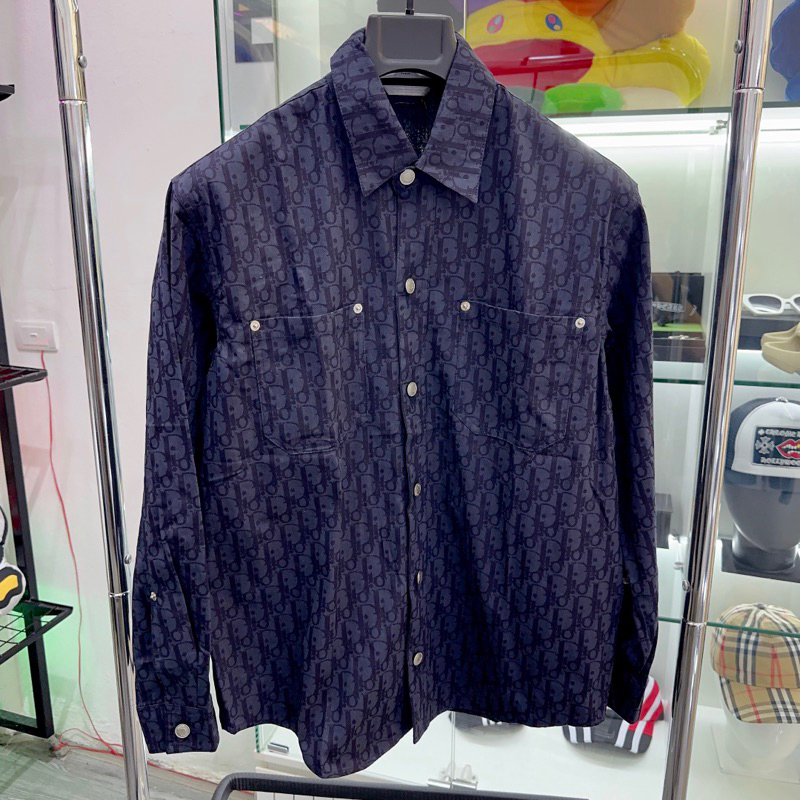 ⚡️ - Áo Sơ Mi DlOR Oblique Kasuri Monogram Cotton Denim Navy Blue Shirt, Áo sơ mi DlOR dài tay