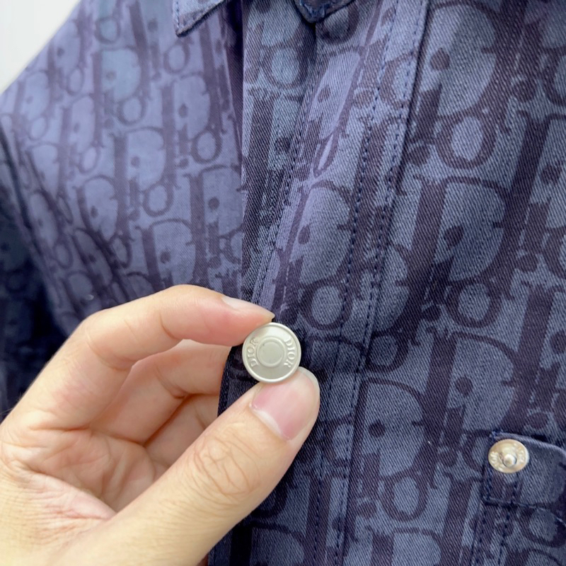 ⚡️ - Áo Sơ Mi DlOR Oblique Kasuri Monogram Cotton Denim Navy Blue Shirt, Áo sơ mi DlOR dài tay