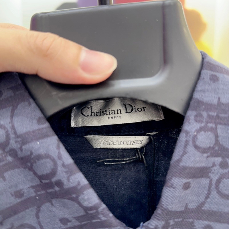 ⚡️ - Áo Sơ Mi DlOR Oblique Kasuri Monogram Cotton Denim Navy Blue Shirt, Áo sơ mi DlOR dài tay