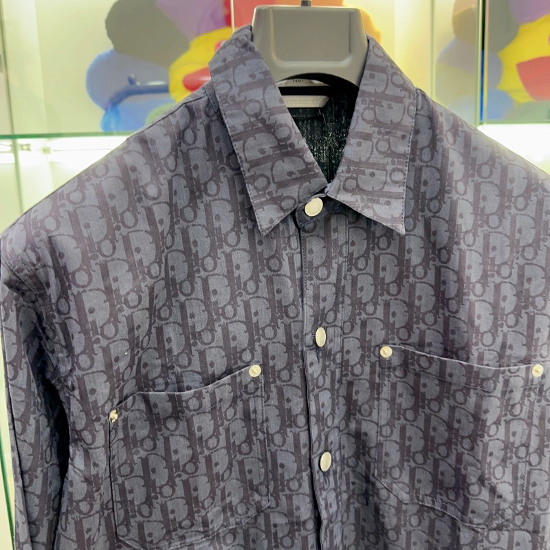 ⚡️ - Áo Sơ Mi DlOR Oblique Kasuri Monogram Cotton Denim Navy Blue Shirt, Áo sơ mi DlOR dài tay