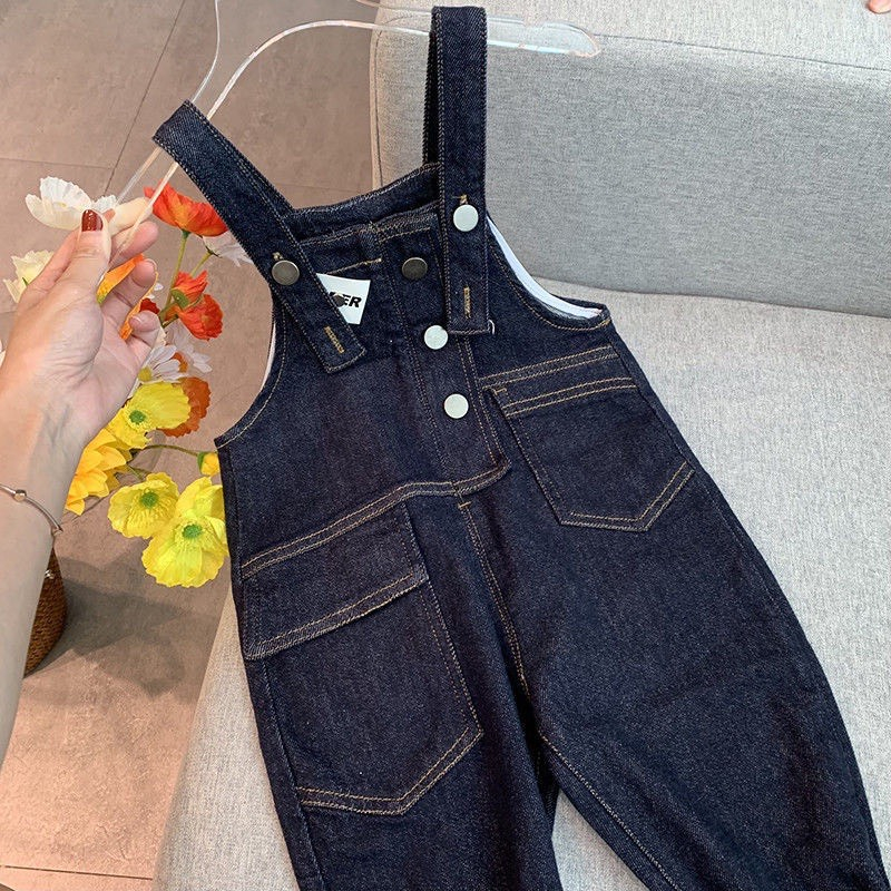 Yếm bò cho bé gái , sét yếm jeans xanh dài kèm áo sọc sành điệu cho bé gái