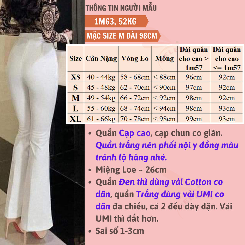 Quần ống loe nữ màu trắng cạp cao lưng thun Geleva GE977