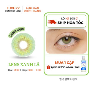 Kính Áp Tròng Cận đủ độ cận đến 8, Lens Xanh Lá SINGNAL GREEN giãn tròng 14.0 Luxury Contact Lens, dùng 6 tháng
