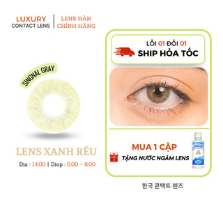 Lens xanh rêu cận đến 8 diop SINGNAL GRAY, giãn tròng tự nhiên14.0mm, dùng 6 tháng Luxury Contact lens