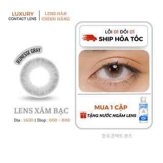 Lens cận xám bạc JEUNESSE GRAY, Kính áp tròng màu tự nhiên giãn vừa 14.2mm, dùng 6 tháng , ẩm cao đeo êm, UV, Luxury