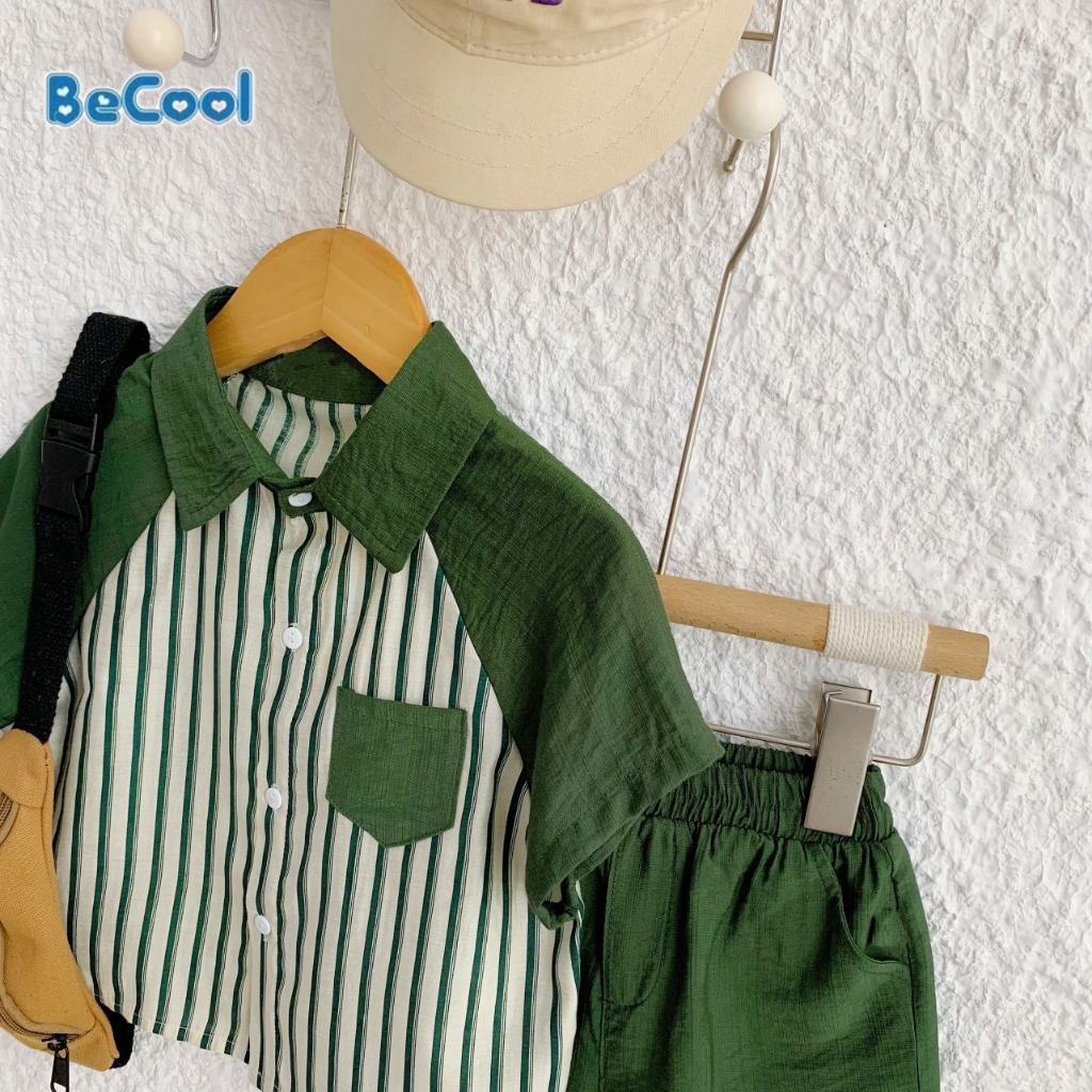 Set Cộc Tay Kẻ Cho Bé Chất Đũi Tơ Cao Cấp BeCool Siêu Mềm Mát, Bộ Cộc Hè Cho Bé Từ 10-27kg