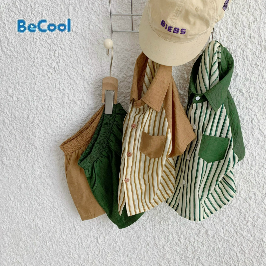 Set Cộc Tay Kẻ Cho Bé Chất Đũi Tơ Cao Cấp BeCool Siêu Mềm Mát, Bộ Cộc Hè Cho Bé Từ 10-27kg