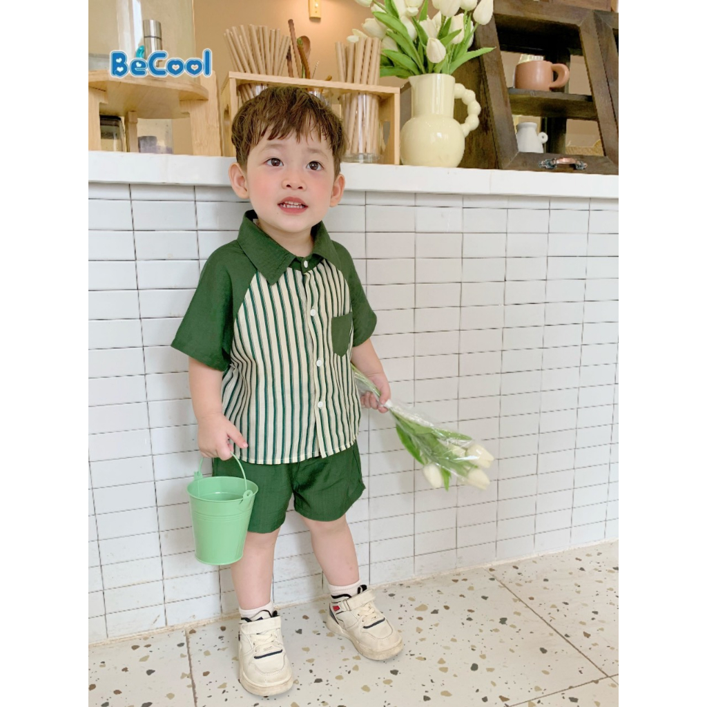 Set Cộc Tay Kẻ Cho Bé Chất Đũi Tơ Cao Cấp BeCool Siêu Mềm Mát, Bộ Cộc Hè Cho Bé Từ 10-27kg