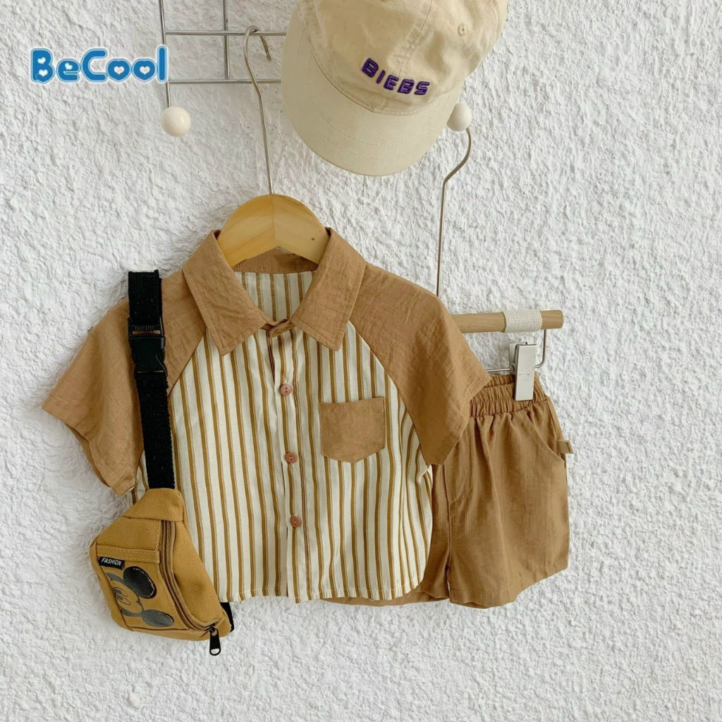 Set Cộc Tay Kẻ Cho Bé Chất Đũi Tơ Cao Cấp BeCool Siêu Mềm Mát, Bộ Cộc Hè Cho Bé Từ 10-27kg