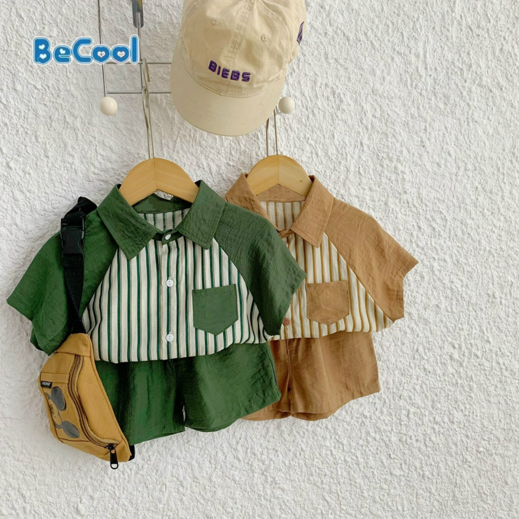 Set Cộc Tay Kẻ Cho Bé Chất Đũi Tơ Cao Cấp BeCool Siêu Mềm Mát, Bộ Cộc Hè Cho Bé Từ 10-27kg