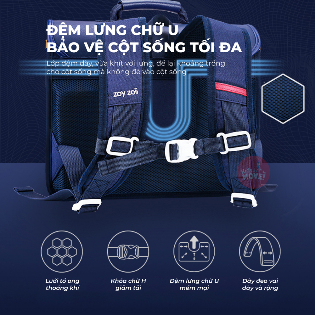 Cặp đi học cấp 1 chống gù cho bé Zoyzoii B66 chính hãng, siêu nhẹ, thoáng khí